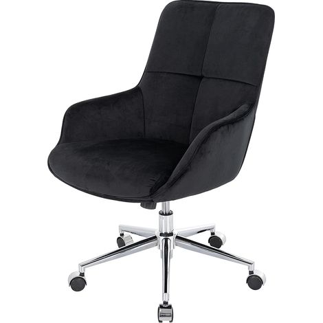 Chaise de bureau pivotante avec accoudoirs réglable en hauteur velours noir BUR04102