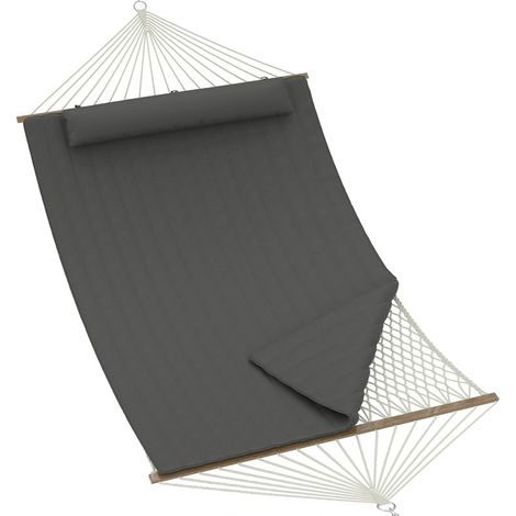 Hamac 2 Places avec Support Réglable en Acier - Avec Oreiller Doux - Charge Max 225 kg - Gris Foncé - Jardin & Camping (1/5)