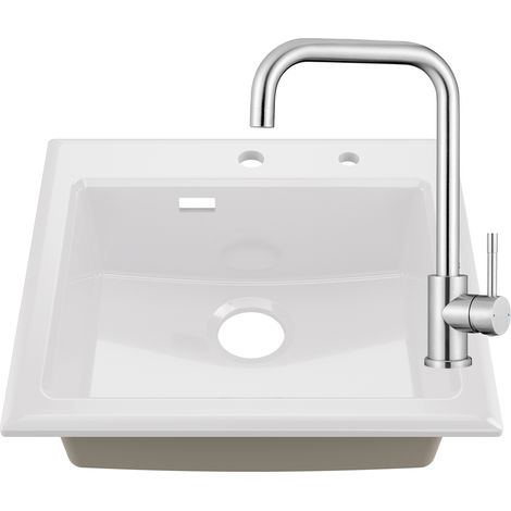 CECIPA MAX Keramik Küchenspüle 55 x 50 cm & Edelstahl-Küchenarmatur - Perfekt aufeinander abgestimmt, inkl. Siphon-Set (1/5)