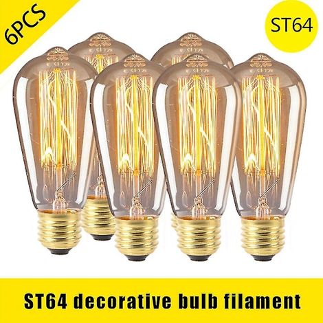 6 pezzi Retro Style ST64 E27 Edison Glödlampor 40W Filament Ljuskälla (1/4)