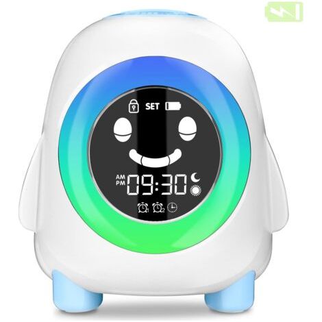 Despertador infantil con 2200 mAh, 2 alarmas, 3 niveles de brillo, 5 tonos, 5 colores, 8 melodías, función snooze y luz de despertar para dormitorio de niños (1/5)