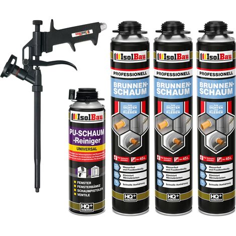 Brunnenschaum 3 x 750ml Bauschaum 1 x Reiniger Montageschaum Schaum Pistole (1/5)