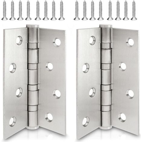 Lot de 2 Charnière de Porte Argent, Penture paumelle renforcée par 4 billes en acier, Charnière en inox Épaisseur du matériau 2,5 mm + vis (1/5)