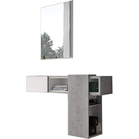 Mobile da Ingresso Daba, Specchio Incluso, Appendiabiti, 31.2x100x75h cm Grigio Cemento