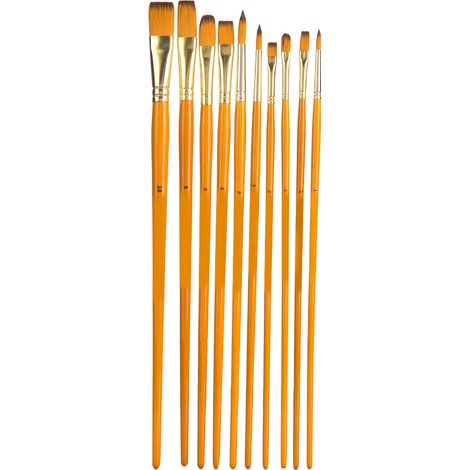 Lot de 10 pinceaux à poils nylon, manche jaune, pour gouache et aquarelle, idéal dessin et fournitures artistiques. (1/5)
