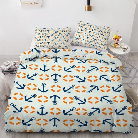 Bettwäsche-Set 220x240 cm mit Anker-Motiv, 3-teilig, Mikrofaser, Wendebettwäsche