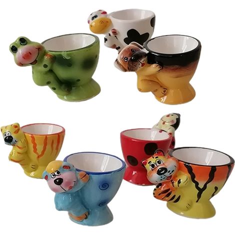 Portauova in ceramica bicchiere con decoro animali cane gatto orso set4 per casa cucina (1/5)
