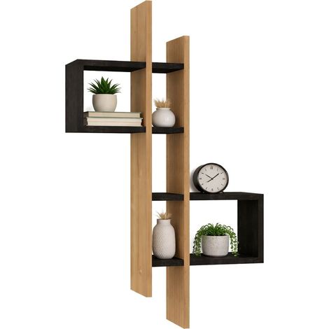 Regal Cupello, 8 Fächer, Struktur Braun, Antrazit schattiert, 54x20x108h cm Schwarz Antrazit