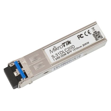 MikroTik  S-31DLC20D  SFP  Fibra monomodale  Doppio LC  10/100/1000 Mbit/s  Lunghezza d'onda 1310 nm  Distanza massima di trasmissione 20000 m  Da -40 a +70 °C  Garanzia di 12 mesi (1/2)
