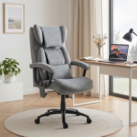Sillón de oficina ergonómico con masaje y 4 puntos de amasado, silla ejecutiva con respaldo alto tipo mariposa, asiento ancho, color gris.