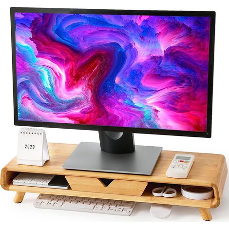 Supporto per Monitor in Legno, Nessun assemblaggio richiesto Squisito supporto per Monitor in bambù con cassetto, Supporto Ergonomico per Laptop, Computer, Notebook, bambù (1/5)