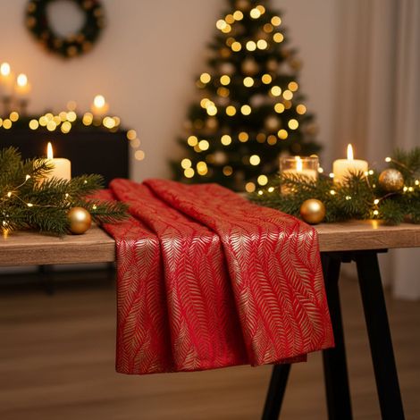 Rotolo con ricami foglie dorate per decorazioni natalizie da 48 cm x 1,8 mt -Verde (1/5)