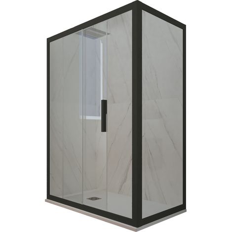 Eck-Duschkabine in PVC 70x110 Klarglas Matt-Schwarz Deco Duo