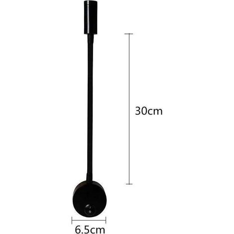 2 Pièces Noire Lampe de lecture Murale 3W, Flexible Cou Réglable Applique Lampe de Bureau en Aluminium, Lampe de Chevet avec Interrupteur LED Soins