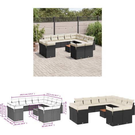 Salon de jardin avec coussins 13 pcs noir résine tressée - Ensemble Salon De Jardin - Salon De Jardin Extérieur - Meuble De Jardin - Mobilier De Jardin - Résine Tressée - Home & Living (1/3)