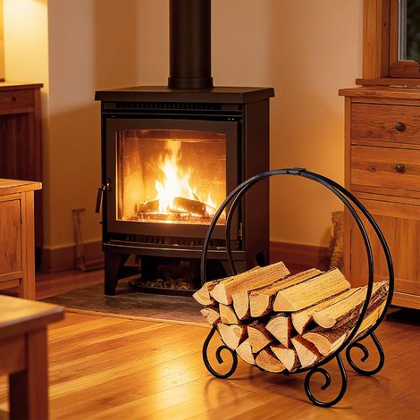 Porte-Bûches de 59cm Anneau pour Bûches Pliable pour Intérieur et Extérieur Support Rond à Bois de Chauffage en Métal Charge Max. 270kg Noir (1/3)