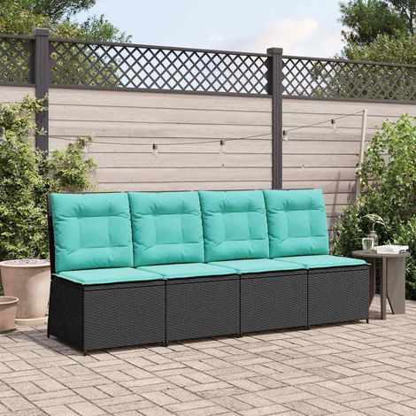 vidaXL Divano da giardino con cuscino Nero e Turchese polyrattan