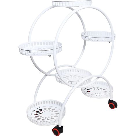 Soporte para plantas, diseño de 4 niveles, portátil con ruedas, BLANCO (1/2)
