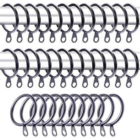 Anneaux métalliques pour rideaux et tringles, diamètre intérieur 30 mm (noir, lot de 20)