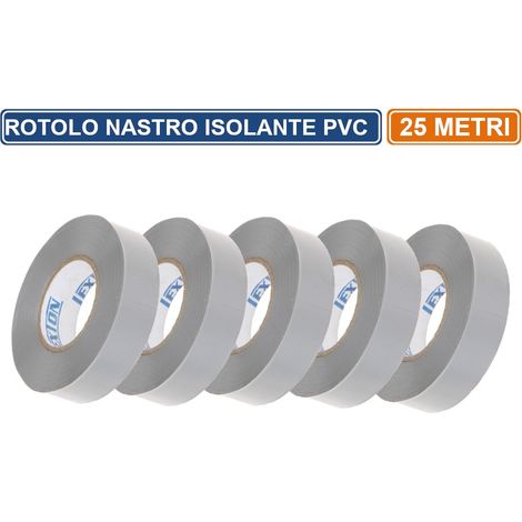 CONFEZIONE 5 PEZZI NASTRO ISOLANTE IN PVC GRIGIO 25 METRI SPESSORE 0.13MM (1/3)