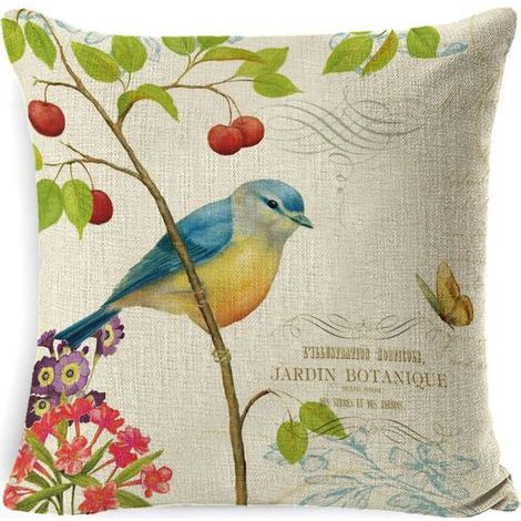 Extérieur Housse De Coussin, Lot De 4 Imperméable Fleur Et Oiseau Vert Motif Canapé Taie D'oreiller Pour Patio Jardin Salon Chambre Décoration, 45x45cm (1/5)