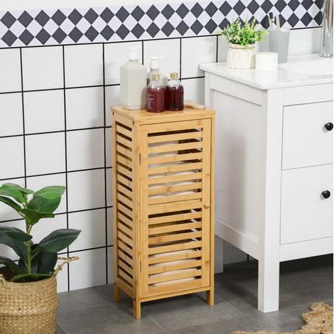 Badezimmerschrank aus Bambus Natur mit Lamellentür, 1 verstellbarer Einlegeboden, 30 x 19,9 x 70 cm (1/5)