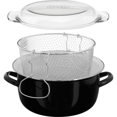 Interiors by Premier Black Enamel Deep Fat Fryer, Removable Basket Deep Fryer, Scratch-Resistant Mini Deep Fryer for Home Frying