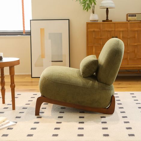 Sillón auxiliar verde de tela sin reposabrazos, patas de madera, 72,2 x 86,9 x 69,9 cm (1/5)