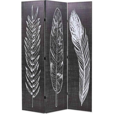 vidaXL Folding Room Divider 120x170 cm Feathers Black and White (1/5)