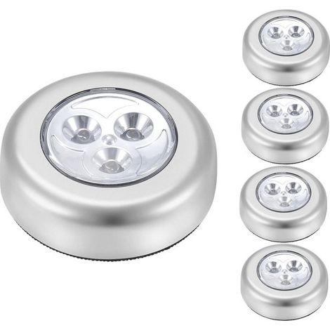Luce LED a sfioramento - Funzionamento a batteria - Luce a sfioramento di lunga durata - Design autoadesivo - Ideale per armadi, dispense, vetrine o ripostigli - 5 pezzi - Argento (1/5)