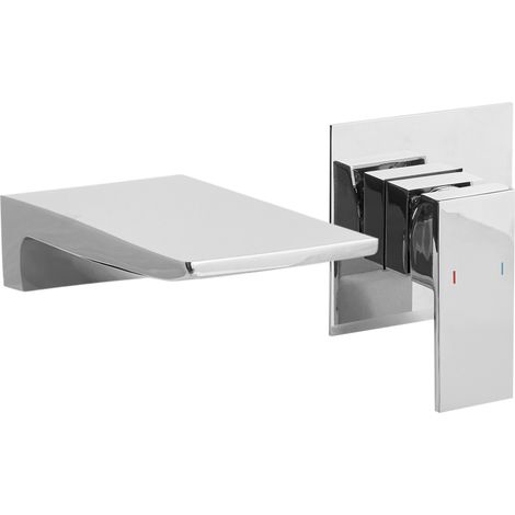 Grifo empotrado monomando de lavabo de latón con efecto cascada plateado Karuay