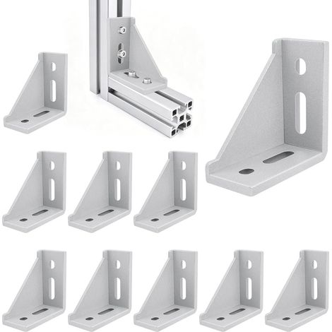 Lot de 10 équerres en aluminium - Matériel de fixation - 40 x 80 cm - Angle de 90 ° - En aluminium - Fixation stable - Pour profilés de barres en aluminium, projets de bricolage (1/5)