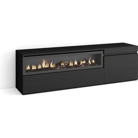 Skraut Home - TV-Schrank, Lowboard, für Wohnzimmer und Esszimmer, 150x45x35cm, Für TV-Geräte bis zu 65", Elektrokamin. Maße, Moderner Stil, Schwarz (1/5)