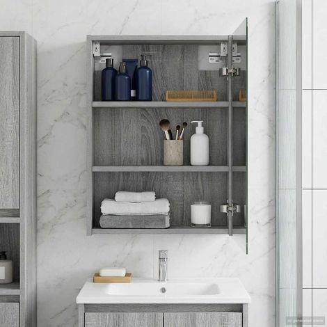 vidaXL Mobiletto per specchio da bagno Grigio Sonoma 43 x 16 x