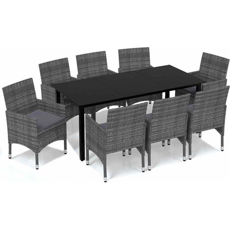 Maison Exclusive - Set Pranzo da Giardino 9 pz con Cuscini in Polyrattan Grigio (1/5)