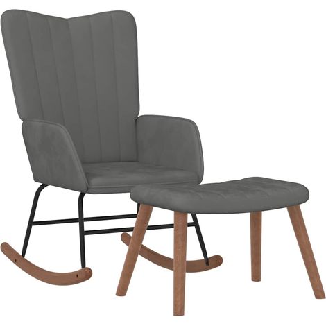 Maison Exclusive - Schaukelstuhl mit Hocker Samt Dunkelgrau