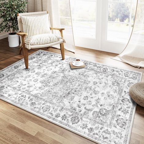 Gris Vintage Tapis Salon 120x170cm Rug Lavable en Machine Grand Antidérapant Rugs,Chambre Adulte Enfant,Carpets Salle a Manger,Bureau,Cuisine,Interieur Doux Poil Ras Carpet (1/5)
