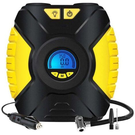 Compresseur d'air portable, gonfleur de pneu de voiture électrique, mini compresseur 12 V, pompe à vélo de voiture portable avec manomètre, adaptateurs de valve et lumière LED.