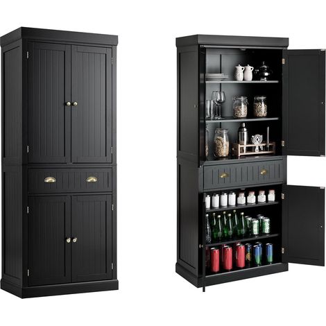COSTWAY Credenza Alta Cucina, Armadietto Dispensa da Cucina con Portabottiglie, Ripiani Regolabili e 3 Cassetti, per Soggiorno, Cucina e Sala da Pranzo, 106,5 x 42 x 184 cm (Nero) (1/5)