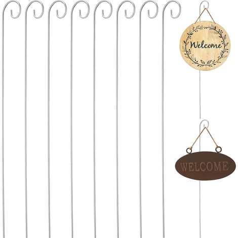 Pack of 10 Metal Plant Label Sticks - 400 mm Long Shepherd Hook Design for Garden Signs - 3 mm Thick Iron Sign Holder for Flower Pots and Seedlings Decorative Outdoor Sticks (1/5)
