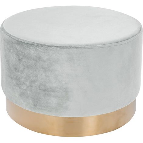 Pouf Rotondo Nano in Velluto Mint e Bianco con Base Oro (1/3)
