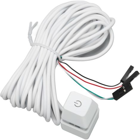 Interrupteur d'alimentation PC blanc à touches mécaniques, rétroéclairé bleu et Plug and Play, avec câble de 2 m (6,6 pi) pour PC de bureau, bureau et jeux. (1/5)