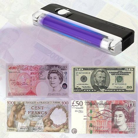 Détecteur de billets 2 en 1 à lampe LED, lampe torche UV portable, testeur de faux billets (1/5)