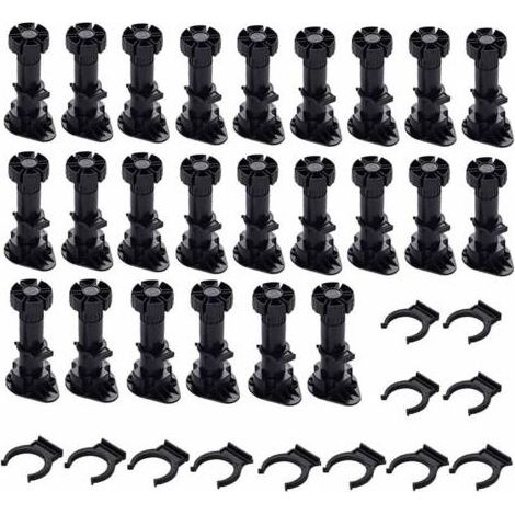 24 Pièces Pieds D'Armoire Plastique,Pied Réglable pour Meuble,Noir avec Clip Fixation Base pour Meubles de Cuisine,Armoire et Canapé(80mm-100mm) (1/5)