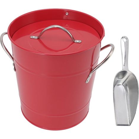 Seau à glace rond avec pelle, en tôle galvanisée et plastique, pour bar ou maison, couleur rouge (1/5)