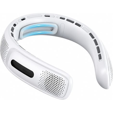 Tragbarer, klingenloser Nackenventilator mit 4 Flügeln – tragbar, mit einem 4000-mAh-Akku betrieben, per USB aufladbar, 3 Geschwindigkeitsstufen, 360°-Luftstrom, ideal für (1/5)