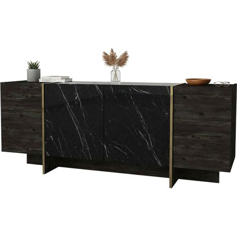 Dmora - Kommode Dpazzagl, Wohnzimmerbuffet, Wohnzimmer-Sideboard, Moderne Küchen-Speisekammer, 180x47h76 cm, Schwarz und Gold
