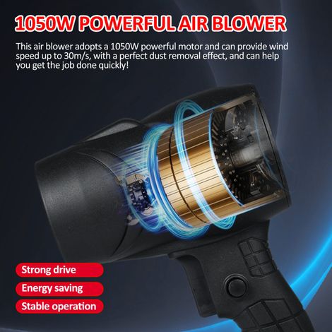 Souffleur sans fil, puissant souffleur d'air de 1050 W, ventilateur turbo à main, souffleur de sciure de bois 30 m/s, dépoussiéreur électrique, ventilateur puissant, séchoir à air pour le déneigement (1/5)