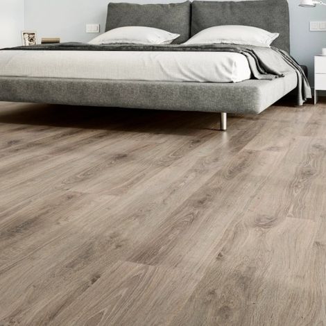 Pavimento laminato in fibra di legno con strato protettivo in corindone rovere beige ad incastro alta resistenza usura e macchie per riscaldamento (1/4)