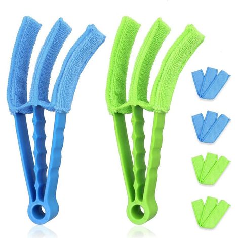 Brosse de nettoyage pour stores vénitiens, climatiseurs de voiture et plus encore. 2 brosses amovibles et lavables avec 6 manchons en microfibre.